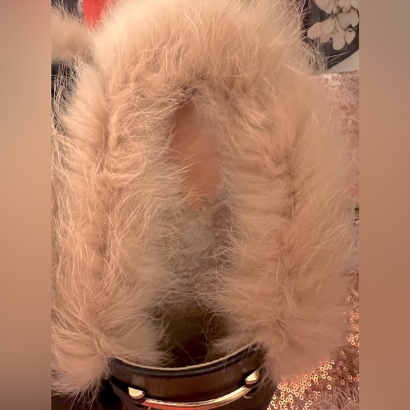 Black Ashley Stewart Mauve Tan Faux Fur Mules - Picture 14 of 15